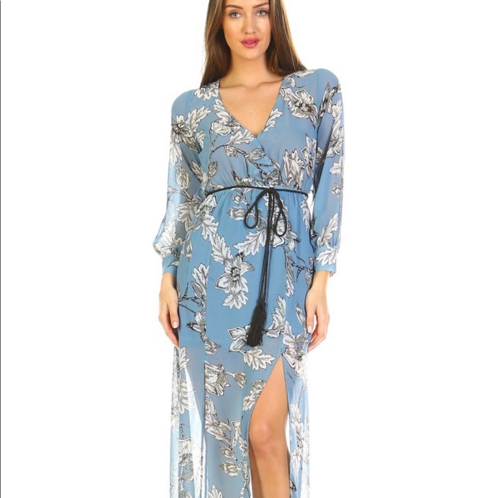 womens long sleeve v neck floral dress